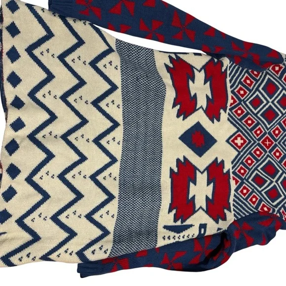 Pinklicious Women’s Open Front Cardigan Sweater Aztec Tribal S/M Boho Red Blue - Picture 10 of 10